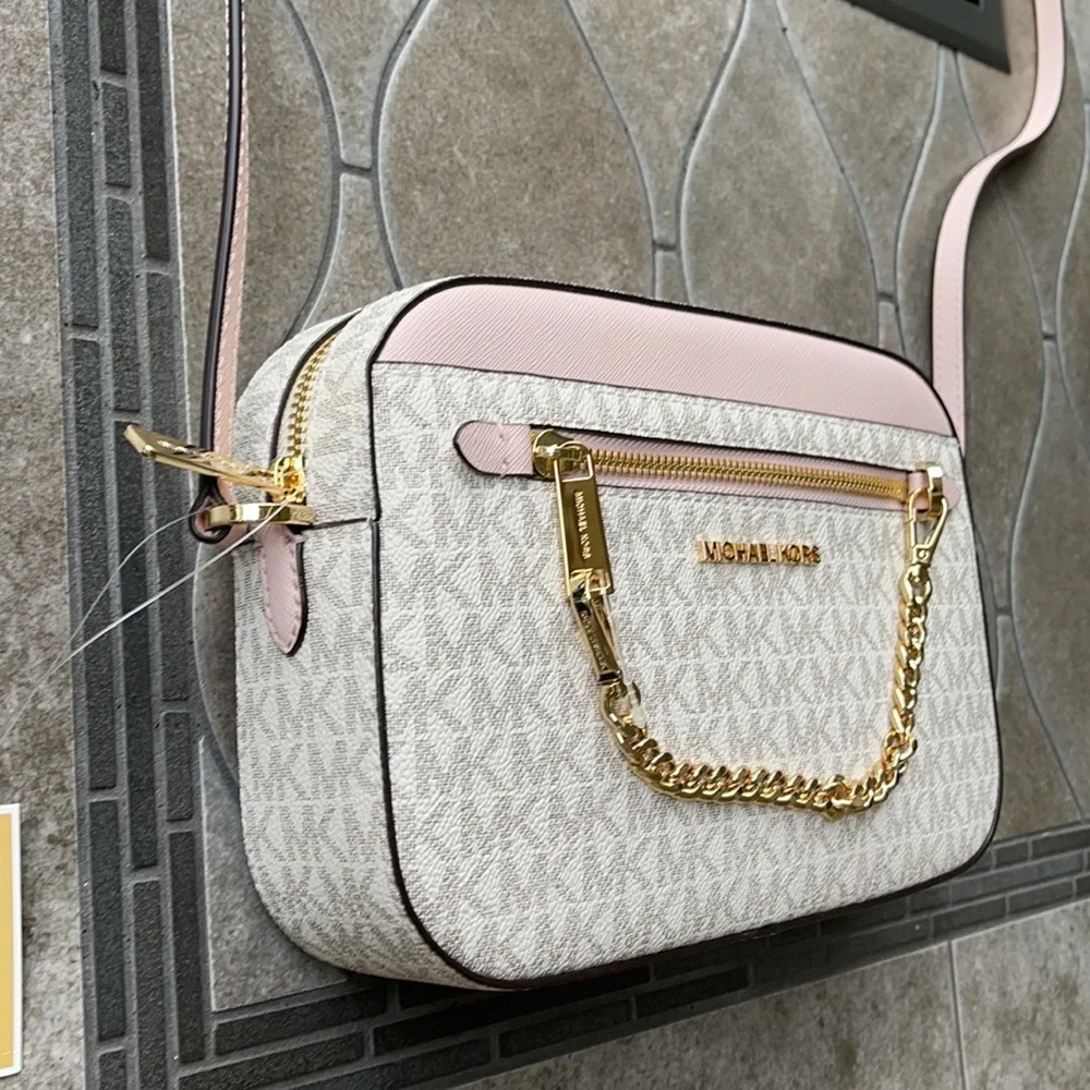 MICHAEL KORS LARGE EAST WEST ZIP CHAIN XBODY POWDER BLUSH MULTI